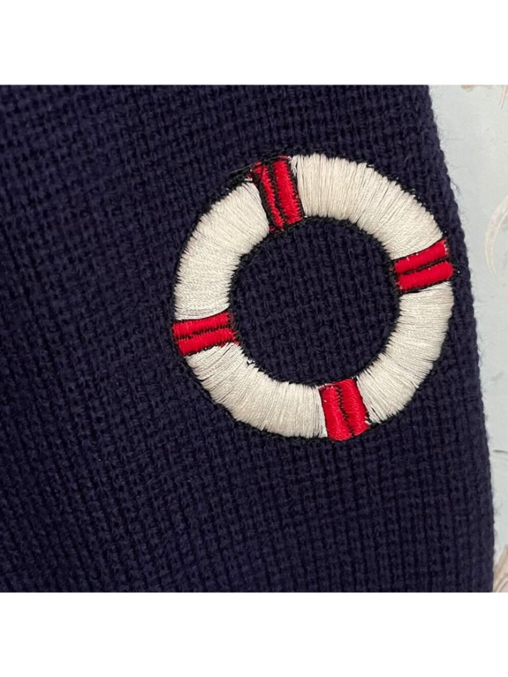 Vintage LeRoy Womens Zip Sweater Size L Navy Nautical Sailboat Anchor Coastal - Picture 8 of 12